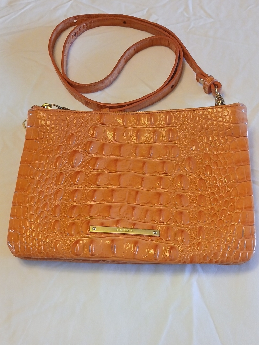 Brahmin Creamsicle Perri Croc-Embossed Crossbody